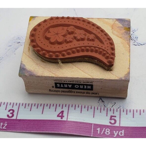 Hero Arts Paisley Teardrop Pattern With Flowers Wood Mounted Rubber Stamp C4617 - Picture 6 of 7